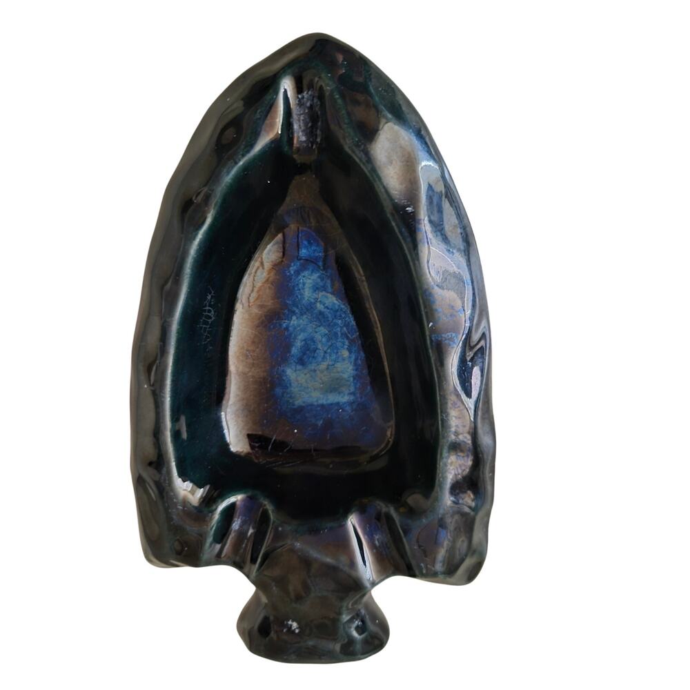 Frankoma Arrowhead Shiny Black Ashtray Trinket Dish Ceramic Retro MCM Retro 50's